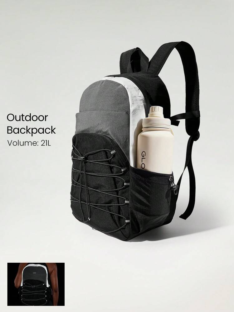 Training Outdoor Hiking Reflective Elastic Drawcord Side Drawstring Pockets Interior Zippered Pocket Backpack