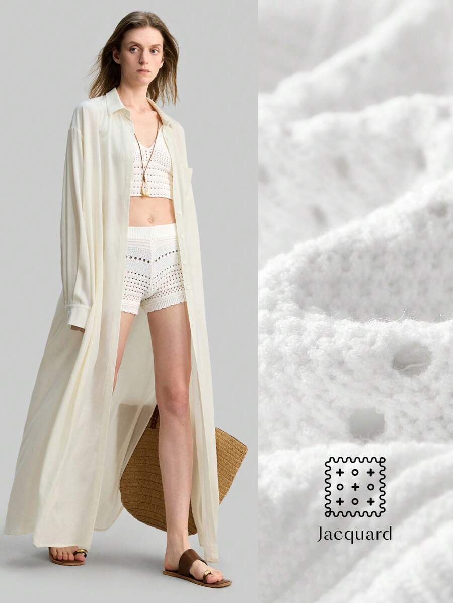 Ontre Bộ đồ đan móc phong cách Bohemian dành cho nữ, Bộ 2 món len đan móc Bohemian theo phong cách ngày lễ màu trắng, Sợi len - trắng - Xem 1