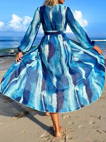 Swim Vcay Allover Print Belted Kimono Summer