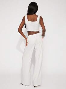 SHEIN Unity Pantalones de primavera con raya de gallo de pierna ancha, pantalones casuales de oficina de negocios de verano, trajes de invitada de boda, ocasiones especiales, cenas y bailes de graduación para mujer