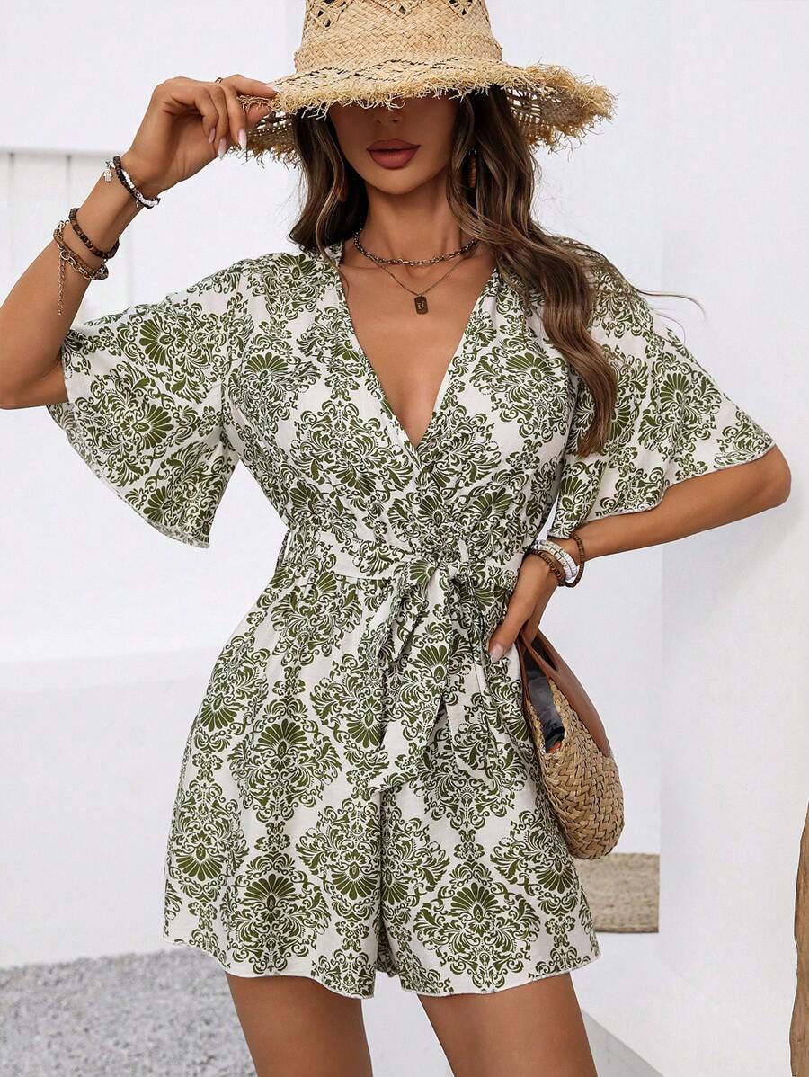 Breezaya 1pc Women's Short Sleeve Jumpsuit, Simple And Fashionable Casual Everyday Wear