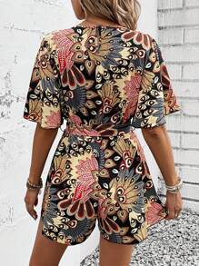 Breezaya Ganzflächig bedruckter Feiertags-Lässig-Romper mit Bindegürtel