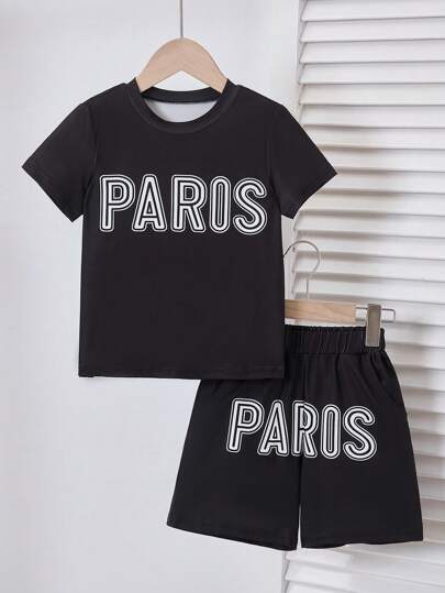 2pcs/Set Young Boy Casual Minimalist Short Sleeve T-Shirt And Shorts, Daily Wear