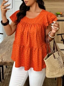 Breezaya 大码女式休闲度假风格花卉印花荷叶边袖衬衫