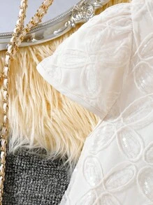 SHEIN Young Tween Girls Princess Dress, Sweet Elegant And Noble Style, Graceful Lady Lace Sequins Net Yarn Dress Suitable For Party - Apricot - View 5