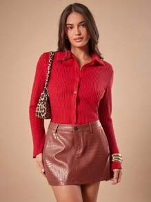 Forever 21 Ladies Faux Crocodile Texture Mini Skirt - Brown - View 6