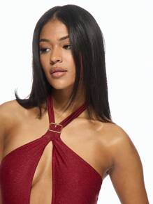 MISSGUIDED 闪光吊带单件泳衣，锁孔镂空细节，低胸领口，派对海滩度假，夏季假日，泳池游泳 - 紅色 - 查看 6