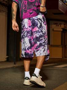 PAVTROS Manfinity Streetrush Manfinity Streetrush Men's Tie-Dye Printed Fashionable Personalized Design Shorts, Boyfriend Gifts, Graphic Shorts, Shorts Graphic, Men Clothes Men Shorts - Pink - View 2