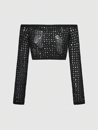 Grunge Punk Grunge Cut-Off Off Shoulder Hollow-Out Knit Sweater