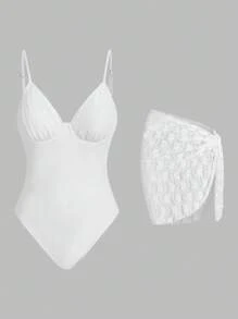 Swim Mod Schattige elegante kanten badpak voor dames met bedekkende rok, voor een zomerse strandvakantie