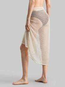 Ontre Vestido de playa de estilo vintage de uso múltiple, traje de baño de mujer con textura calada, falda envolvente transparente blanca, material especial para vacaciones en la playa, estilo bohemio