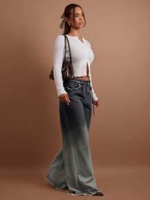 SHEIN X ELOISA & ORSON COSMINA 女式前扣口袋毛边下摆休闲牛仔裤