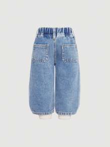 SHEIN Baby Girls Cute Bowknot Decor Blue Denim Wide Leg Pants,Girl Fall And Winter Clothes
