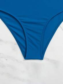 Swim Lushoire Solid Ruffle Hem Tankini Set, For Summer Beach Vacation - Dusty Blue - View 6