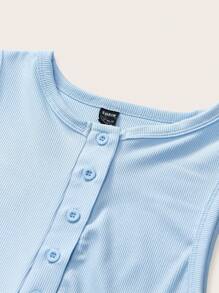 SHEIN BASICS Áo ba lỗ hở lưng không tay cổ tròn dệt kim màu trơn đơn giản dành cho nữ - Màu xanh nhạt - Xem 4