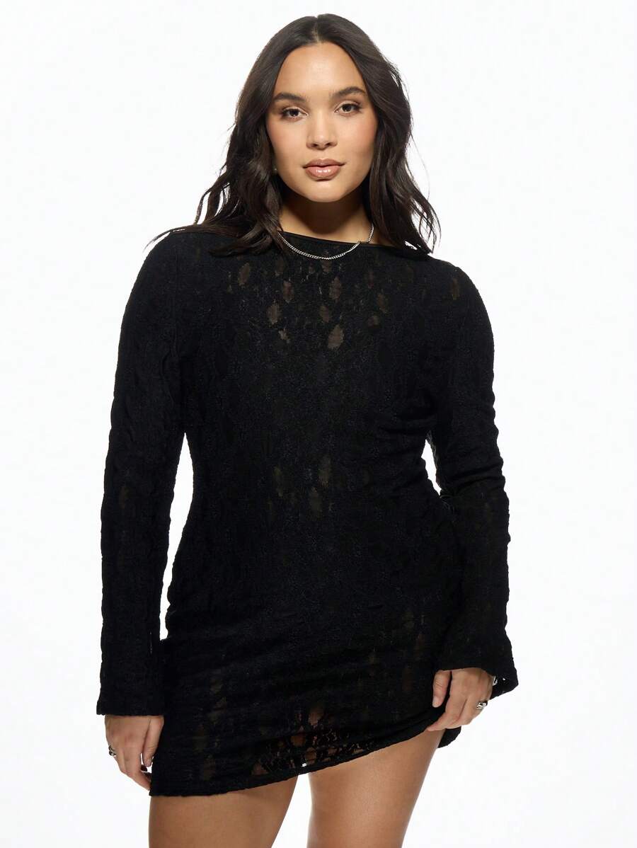 a black dress shirt Black Lace Trim Mini Dress main image 0