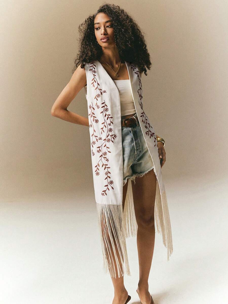 Poéselle Women's Sleeveless Fringe Hem Casual Blouse, Suitable For Leisure And Holiday