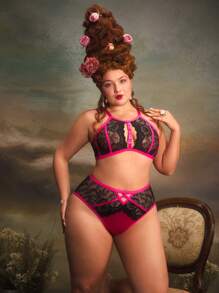 PinupGlam Lencería de talla grande sexy con encaje de espina de pescado