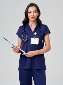 TaskEZ 纯色短袖插肩袖简约上衣和全长裤 护士手术服套装 手术服套装 护士手术上衣 手术裤 跑步护士和制服手术服 洗手口袋透气拉绒服装套装 带口袋的手术弹力运动工作服 手术上衣和裤子套装 女士手术套装：缺口 V 领塞入式上衣和直筒裤 基本慢跑手术套装 护士制服弹力上衣和抽绳工装裤 - 藏蓝色 - 查看 3