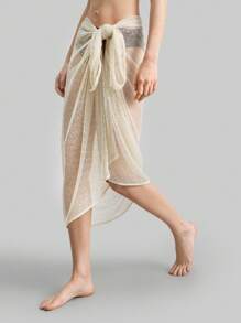 Ontre Vestido de playa de estilo vintage de uso múltiple, traje de baño de mujer con textura calada, falda envolvente transparente blanca, material especial para vacaciones en la playa, estilo bohemio