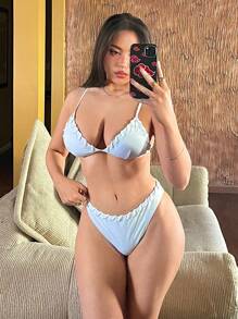 Swim Mod Women's Elegant Spagjetti Strap Swimwear Bikini Set, For Summer Beach Vacation - White - View 3