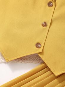 2pcs Tween Girl Summer Set - Vest, Pleated Pants,Holiday,Summer,Travel - Yellow - View 3