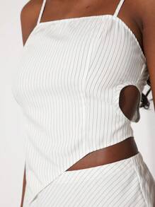 SHEIN Unity Cami Top Spring Asymmetrical Pinstripe Sleeveless Side Cutout Festival Summer Business Casual Office Siren Modest Bridal Dinner Prom Thanksgiving Christmas NYE New Years Eve For Women - White - View 7