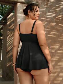 Swim Lushoire Große Größen elegantes Metallschmuckstück in Schlangenform, Tankini-Set mit Oberteil und Unterteil für den Sommerurlaub am Strand - Schwarz - Übersicht 2