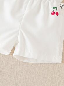 SHEIN 2 件套女婴时尚数码印花长袖 T 恤和裤子套装，春夏