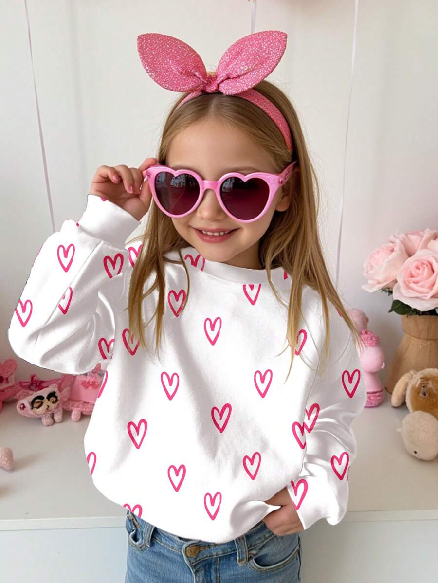 SHEIN Happikins Young Girls Casual Loose Fit Cozy Round Neck Long Sleeve Pullover Sweatshirt For Everyday Wear,In Fall/Winter - Multicolor - View 1