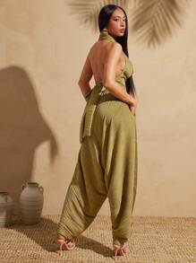 Vixey Textured Knit Pocket Harem Pants, Boho, Boho Women Clothing, Beach Outfits For Women, Summer Outfits For Women, Island Vacation Outfits, Women Summer Sets - Mustard Yellow - View 4