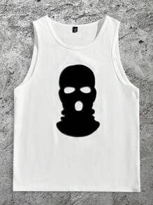 Manfinity VCAY 男式休闲宽松圆领印花背心 - 白色 - 查看 1