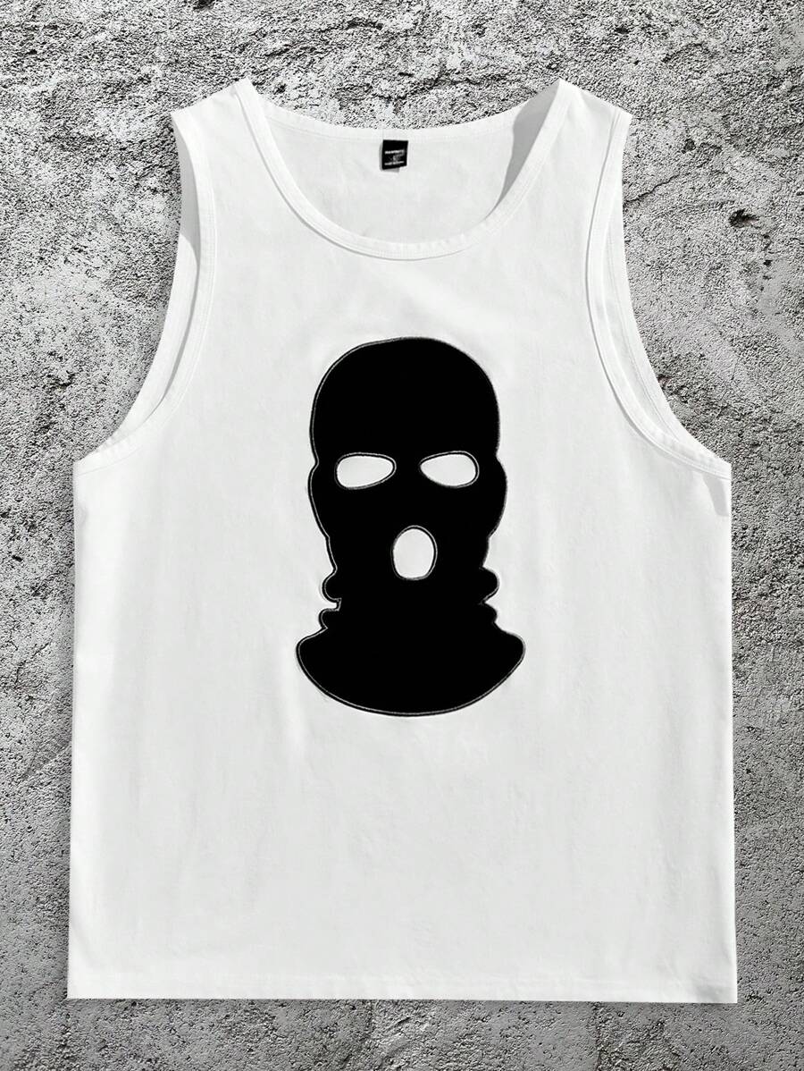 Manfinity VCAY 男式休闲宽松圆领印花背心 - 白色 - 查看 1