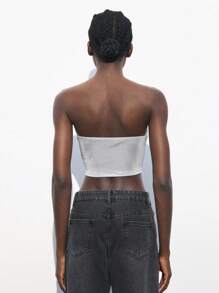 Maija Women's Asymmetrical Hem Metal Texture Cropped Bandeau Crop Top, Party Fashion Romantic, Fashion, Versatile; Suitable For Summer Vacation, Comfortable, Bohemian Style, Beach Wear, Swimsuit Cover-Up, Stylish, Elegant, Casual, , Simple Daily Wear, Country Style, Essential, Solid Color, Holiday Casual, Decent, Single Lady, Ideal For Vacation Elegant Fashion Business Casual Woman Going Out Tops Graduation Outfit European Summer Hawaii Outfits Women Summer Dresses For Women Streetwear Women Stockholm Style Teacher Outfits For Women