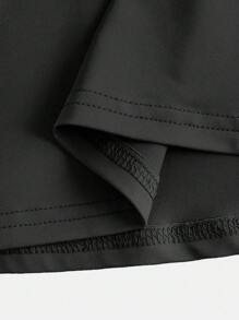 SHEIN Girlism Tween 女童休闲纯色交叉露背运动连衣裙 - 黑色 - 查看 5