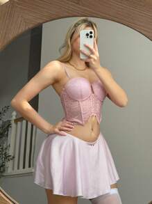 EgrlEra Áo hai dây ren hồng dành cho nữ có thể mặc như áo khoác ngoài - Hồng - Xem 4