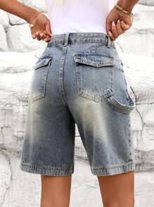 SHEIN LUNE Pantalones cortos vaqueros Bermuda casuales con bolsillos rotos para mujer