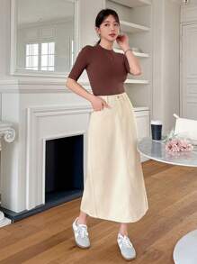 DAZY Falda vaquera con abertura de unicolor casual para mujer, ropa de otoño