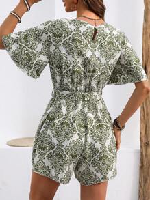 Breezaya 1pc Women's Short Sleeve Jumpsuit, Simple And Fashionable Casual Everyday Wear