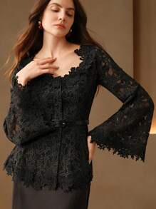 Anewsta Hollow Flower Floral Interlock Waist Belt Spring Outfits For Women - Black - View 7