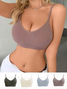 Conjunto de 4 piezas: Sujetadores inalámbricos minimalistas con diseño de tiras cruzadas de moda y acolchados