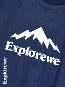 SHEIN Tween-Jungen 2-teiliges Set mit kurzärmligem Oberteil und Shorts mit Berg- und Buchstaben-Print - Blau - Übersicht 13