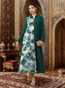 Al Najma 斋月拼布华丽提花长款阿拉伯连衣裙 女士优雅提花拼布阿拉伯连衣裙