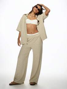 MISSGUIDED Cozy Toweling Wide Leg Beach Pants Resort Wear Lounge Pants Striped Summer Vacation Pool Cover Up Palazzo Style Casual Comfort - Apricot - View 4