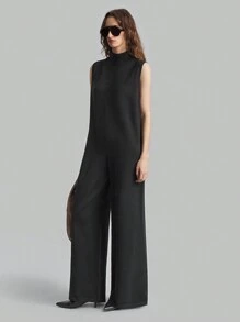 Ontre Bộ đồ liền thân cổ đứng khóa kéo màu đen thanh lịch dành cho nữ mới 2025, bộ đồ liền thân ngoài trời mùa xuân, mùa xuân/hè, trang phục công sở thường ngày, phong cách cổ điển giản dị, thời trang sân bay đi làm chất lượng cao, chất liệu cao cấp - màu đen - Xem 8