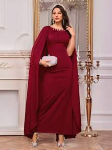 Modelyn Gaun Panjang Kasual Wanita untuk Hari Valentine Musim Semi, Gaun Malam Panjang Warna Polos Sederhana untuk Pemakaian Sehari-hari Rosso Ancora - Burgundy - View 7
