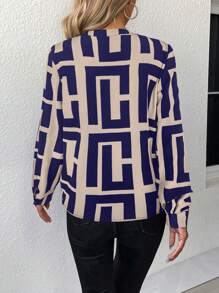 EMERY ROSE Women's V-Neck Long Sleeve Printed Casual Blouse - Multicolor - View 2