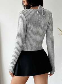 Flirla 2pcs Set: Sexy Ribbed Fitted Cropped Halter Top & Long Sleeve Buttoned Up Cardigan, European Style Clothes