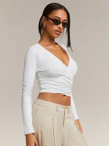 Athîral Women Plain White Color Long Sleeve Drawstring Casual Top - White - View 3