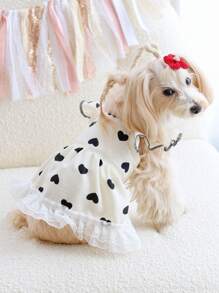 PETSIN 心形蕾丝黑白公主风格芭蕾短裙，宠物休闲装 - 黑色 - 查看 4